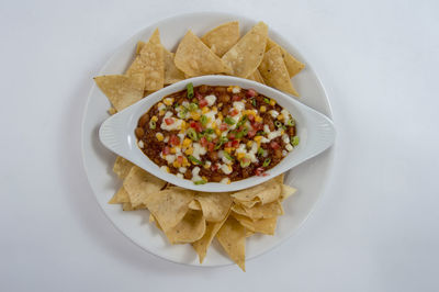 High angle view of food in plate