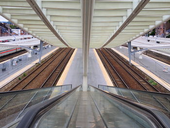 High angle view of escalator at railroad station