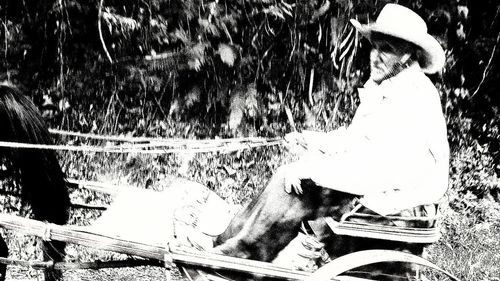 Man sitting by plants