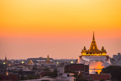 View of buildings against sky at sunset