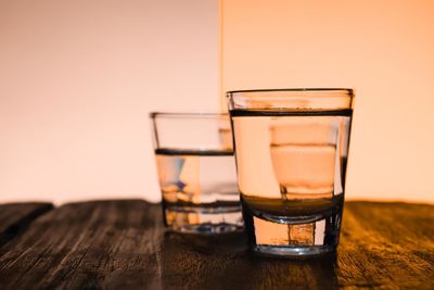 Close-up of beer in glass on table