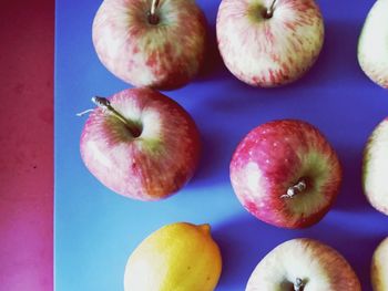 High angle view of apples on table