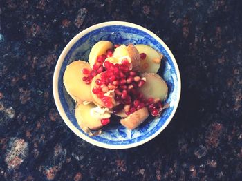 High angle view of fruits in plate