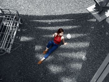 High angle view of woman on street