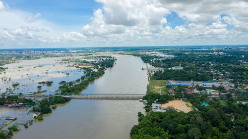 High angle view of cityscape against sky