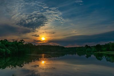 Scenic view of lake against sky during sunset