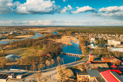 High angle view of townscape against sky