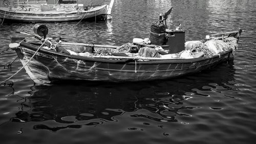 High angle view of boat sailing in sea