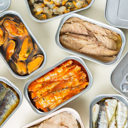 High angle view of food on table