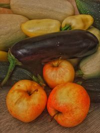 High angle view of apples on table