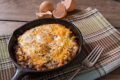 Close-up of breakfast served on table