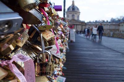 Padlocks on bridge