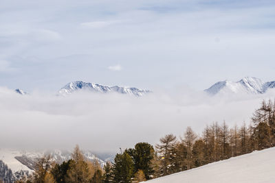 Scenic view of snowcapped mountains against sky