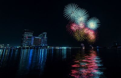 Firework display at night