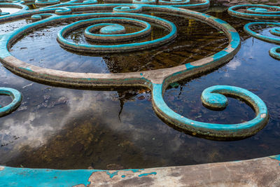 High angle view of old wheel