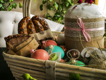 Close-up of food in basket during easter