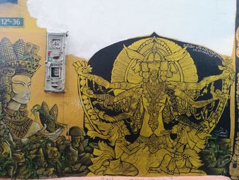 Close-up of statue against building