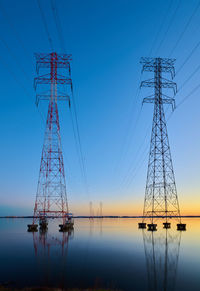 Low angle view of electricity pylon against sky