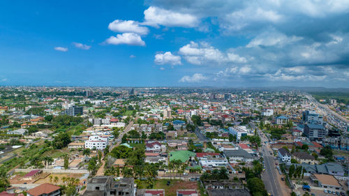 High angle view of townscape against sky