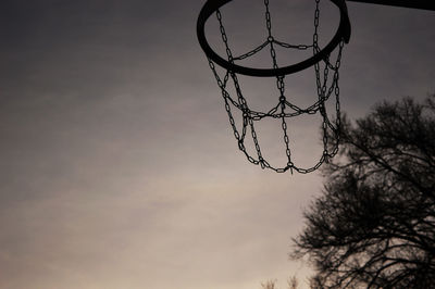 Low angle view of silhouette basketball hoop against sky during sunset