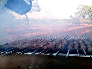 High angle view of barbecue grill against sky