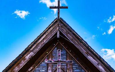 Low angle view of temple against blue sky