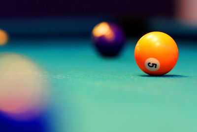 Close-up of balls on pool table