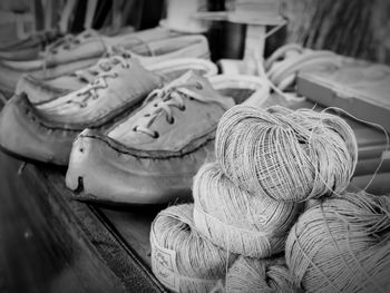 High angle view of shoes on table