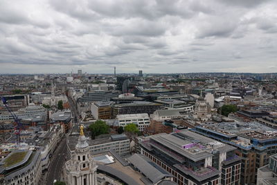 High angle view of buildings against sky in city of london 