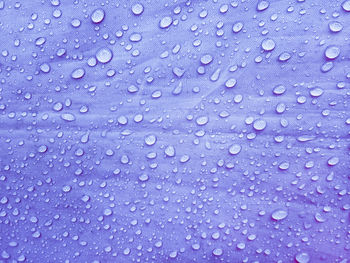 Full frame shot of raindrops on blue water