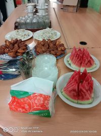 High angle view of cake on table