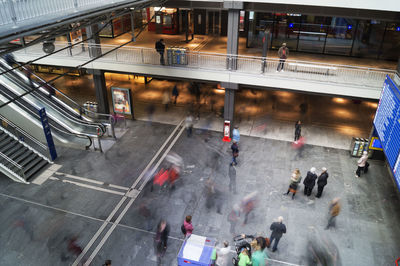 High angle view of people on road in city