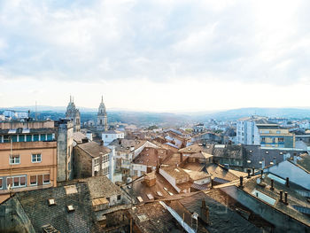 High angle view of buildings in city