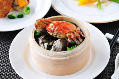 High angle view of food in plate