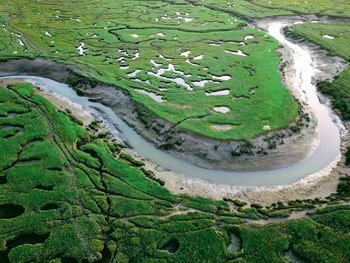 High angle view of water on land