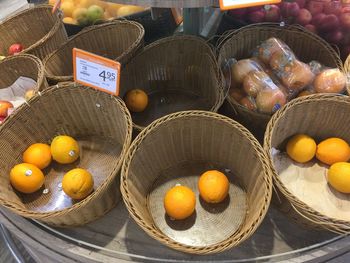 Fruits in basket for sale at market