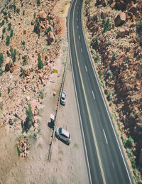 High angle view of highway amidst trees