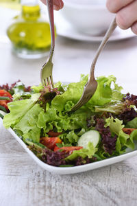 Close-up of food in plate on table