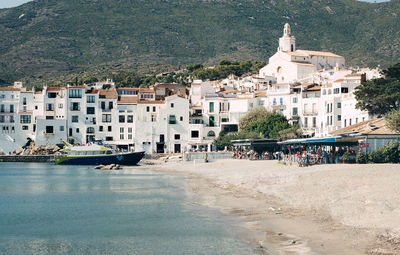 View of the .village of cadaques in the costa brava, catalonia, spain - vintage tone film effect