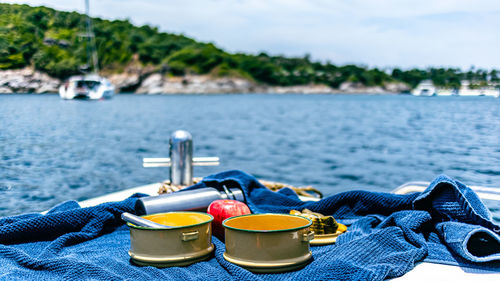 High angle view of drink on table