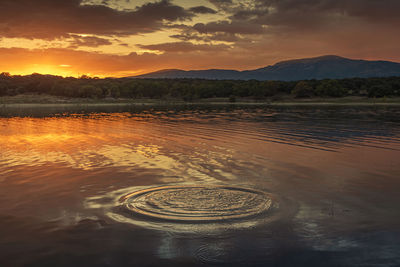 Scenic view of lake against sky during sunset