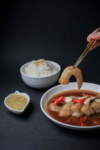 Close-up of soup in bowl on table