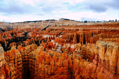 View of rock formations against cloudy sky