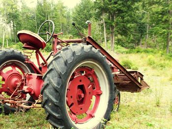 Close-up of tractor on farm