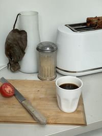 High angle view of breakfast on table