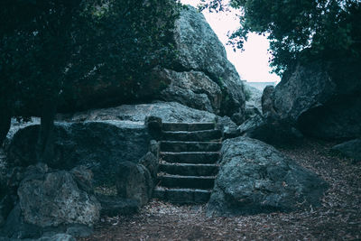 High angle view of empty road amidst rocks