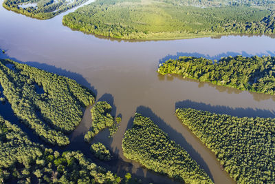 Aerial view of the danube river and its floodplain in serbia and croatia