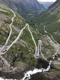 High angle view of road passing through mountains