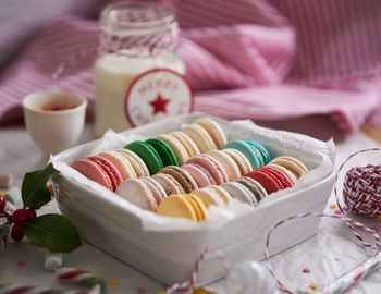 Close-up of macaroons on table