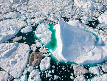 High angle view of snow covered landscape